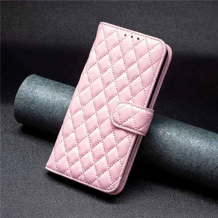 Color Binfen Para Xiaomi Redmi 9C / 9c NFC / Redmi 10a / Poco C31 BF Estilo-14 Patrón de Rombo Impreso PU Cuero TPU TPU Matte Telephip Willet Cubierta Protectora - Rosado