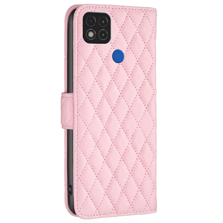 Color Binfen Para Xiaomi Redmi 9C / 9c NFC / Redmi 10a / Poco C31 BF Estilo-14 Patrón de Rombo Impreso PU Cuero TPU TPU Matte Telephip Willet Cubierta Protectora - Rosado