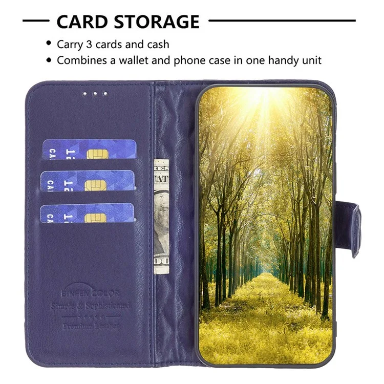 BINFEN COLOR Para Realme C31 BF Style-14 Impressão de Padrão de Losango PU Leather Cover Matte Stand Wallet Inner TPU Phone Case - Blue