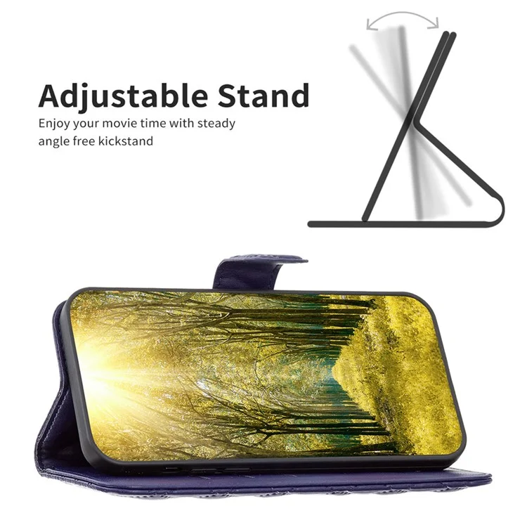 BINFEN COLOR Para Realme C31 BF Style-14 Impressão de Padrão de Losango PU Leather Cover Matte Stand Wallet Inner TPU Phone Case - Blue