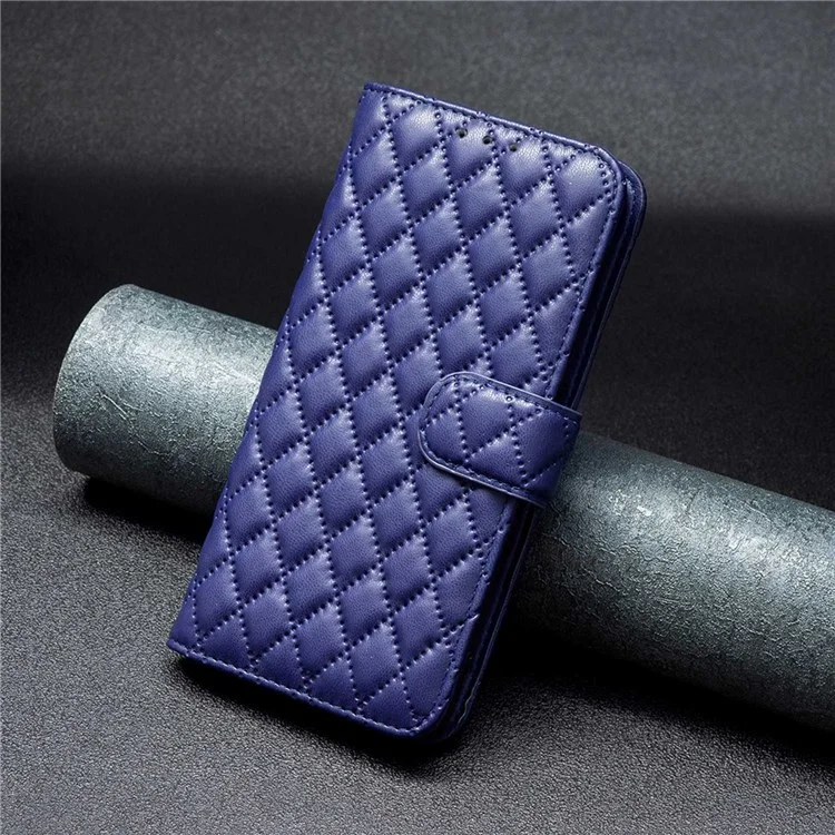BINFEN COLOR Para Realme C31 BF Style-14 Impressão de Padrão de Losango PU Leather Cover Matte Stand Wallet Inner TPU Phone Case - Blue