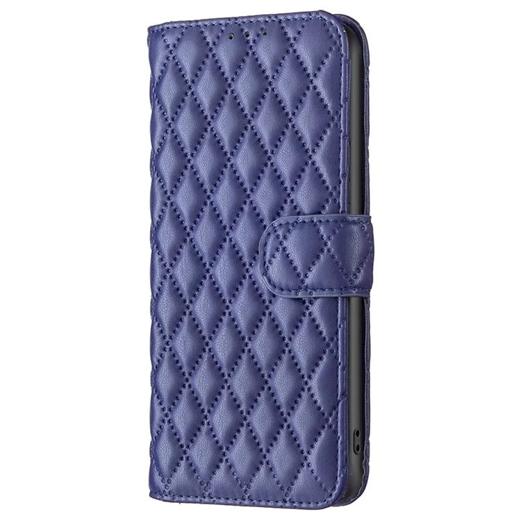 BINFEN COLOR Para Realme C31 BF Style-14 Impressão de Padrão de Losango PU Leather Cover Matte Stand Wallet Inner TPU Phone Case - Blue