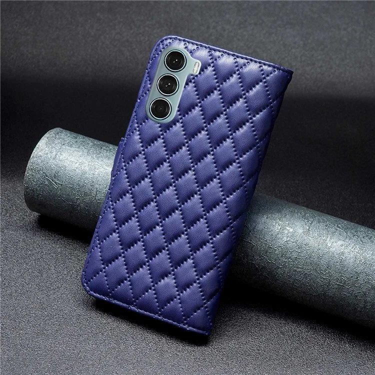 Binfen Colore Per Motorola Moto G200 5G / Edge S30 BF Style-14 Exprinted Rhombus Pattern Worket Case PU Leather Matte Anti-scratch Shell - Blu