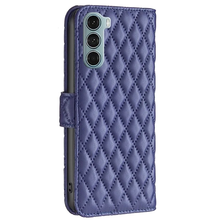 Binfen Colore Per Motorola Moto G200 5G / Edge S30 BF Style-14 Exprinted Rhombus Pattern Worket Case PU Leather Matte Anti-scratch Shell - Blu