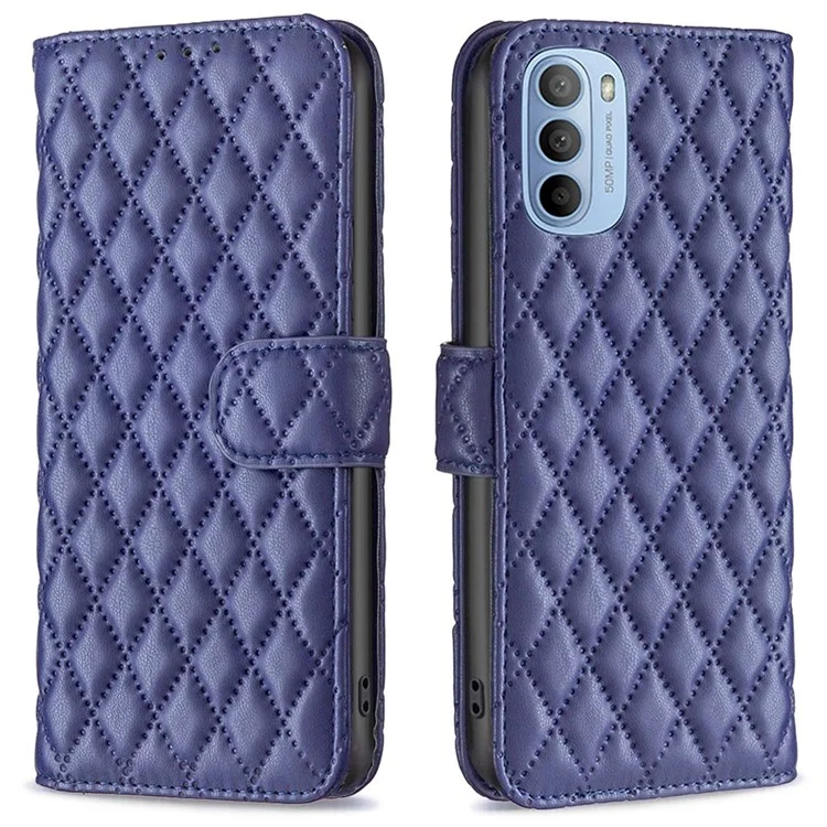 Binfen Color For Motorola Moto G31 4G / G41 4G BF Style-14 Caso Fosco de Telefone Imprimido Rhombus Pattern PU - Azul