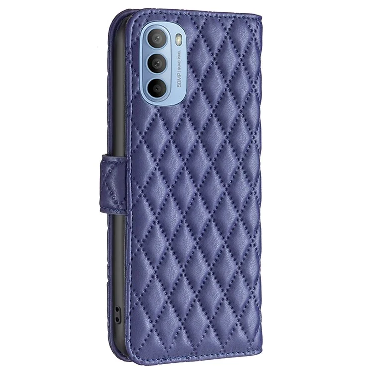 Binfen Color For Motorola Moto G31 4G / G41 4G BF Style-14 Caso Fosco de Telefone Imprimido Rhombus Pattern PU - Azul
