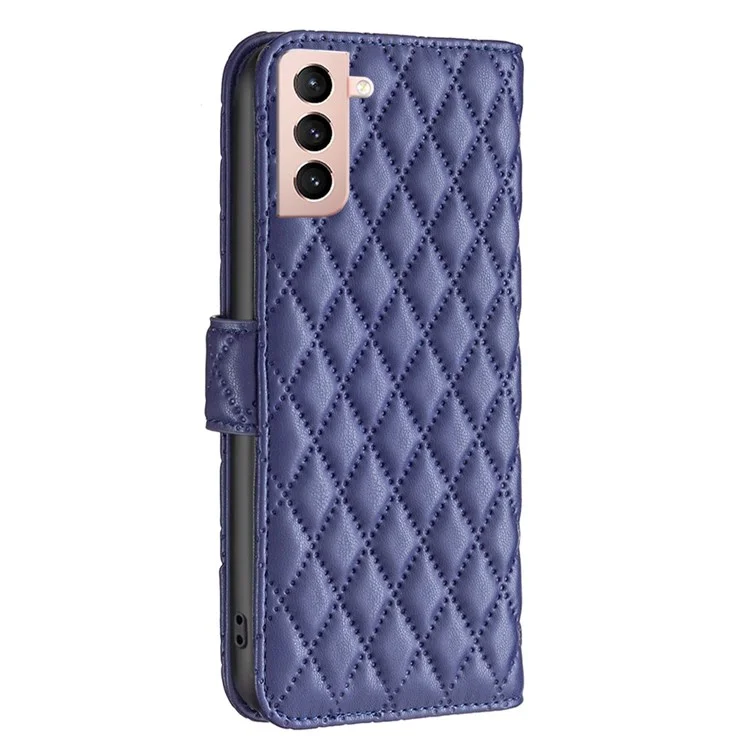 Binfen Color Para Samsung Galaxy S21 4G / 5G PU Couro Shell, BF Style-14 Impresso Rhombus Pattern Cobertão da Carteira Resistente a Fosco de Suporte Para Telefone Fosco Caixa - Azul