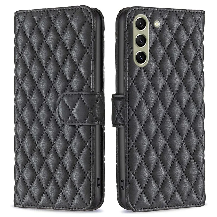 Couleur Binfen Pour Samsung Galaxy S21 fe 5G Portefeuille Couverture, BF Style-14 Rhombus Motemment Rhombus Furmation Matte PU Cuir pu Cuir - le Noir