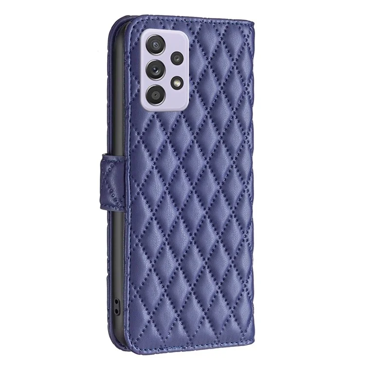 BINFEN COLOR For Samsung Galaxy A52 4G / 5G / A52s 5G PU Leather Shell, BF Style-14 Imprinted Rhombus Pattern Wallet Cover Matte Phone Stand Case - Blue
