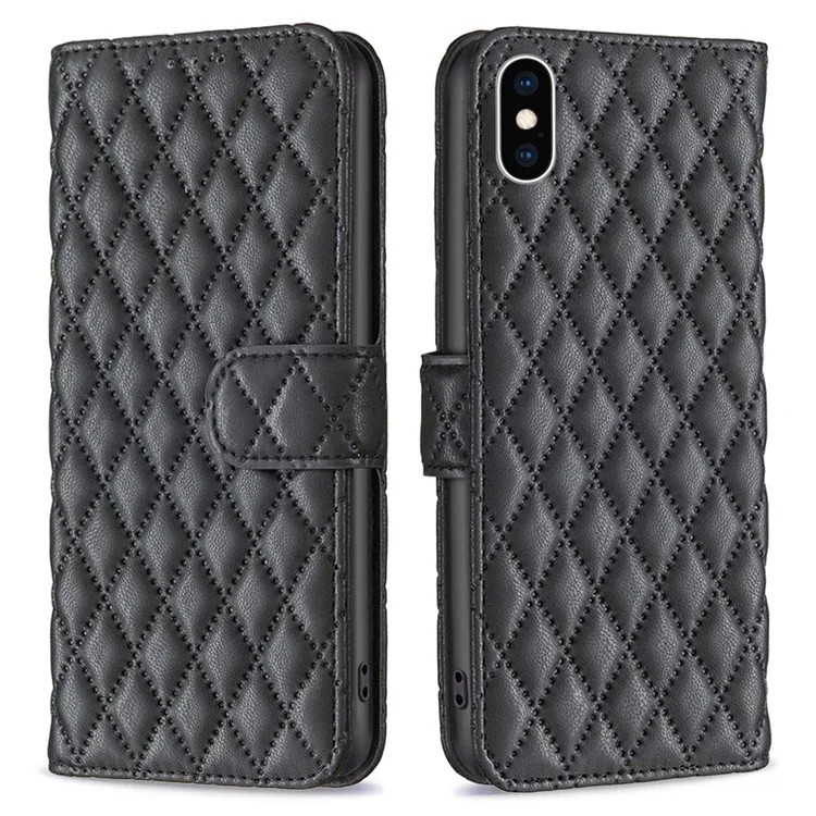 Binfen Color Flip Cover Pour Iphone XS 5,8 Pouces BF Style-14 Anti-scratch Imprimé Rhombus Modèle Portefeuille Portefeuille Portefeuille Avec Machines à Sous Carte - le Noir