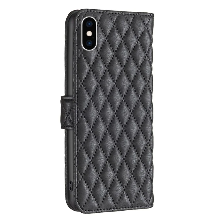 Binfen Color Flip Cover Pour Iphone XS 5,8 Pouces BF Style-14 Anti-scratch Imprimé Rhombus Modèle Portefeuille Portefeuille Portefeuille Avec Machines à Sous Carte - le Noir