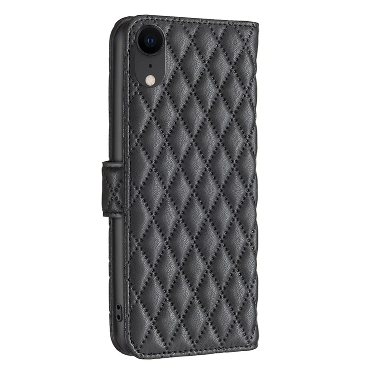 Binfen Color Wallet Book Style Cover Für Iphone XR 6,1 Zoll, BF Style-14 Eingeprägter Rhombusmuster Matt Anti-drop-telefonhülle Mit Ständer - Schwarz
