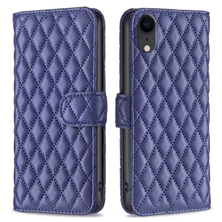 Binfen Color Wallet Book Cover Per Iphone XR 6,1 Pollici, BF Style-14 Exprinted Rhombus Pattern Matte Anti-drop Telefono Con Stand - Blu