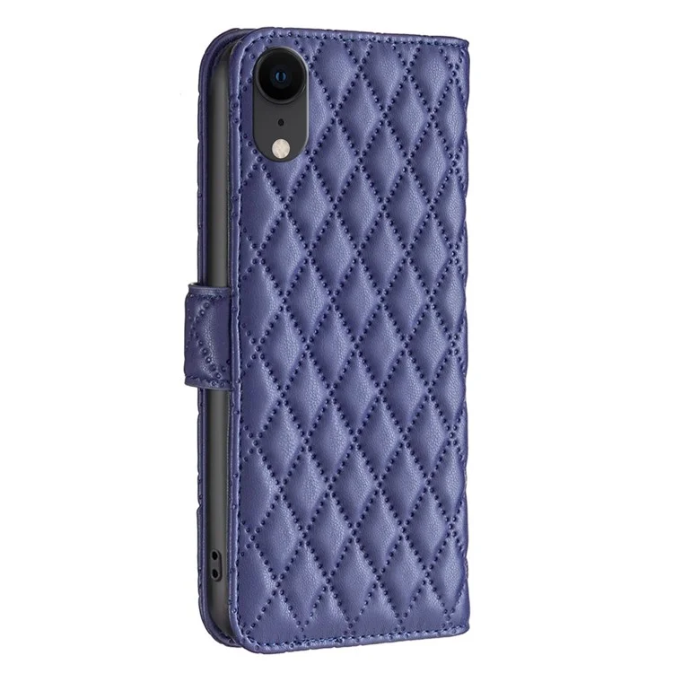 Binfen Color Wallet Book Cover Per Iphone XR 6,1 Pollici, BF Style-14 Exprinted Rhombus Pattern Matte Anti-drop Telefono Con Stand - Blu