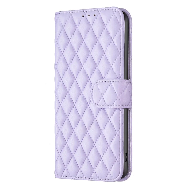 BINFEN COLOR Matte Phone Cover for iPhone 13 Pro 6.1 inch BF Style-14 Full Coverage PU Leather Flip Wallet Case Stand with Imprinted Rhombus Pattern - Purple