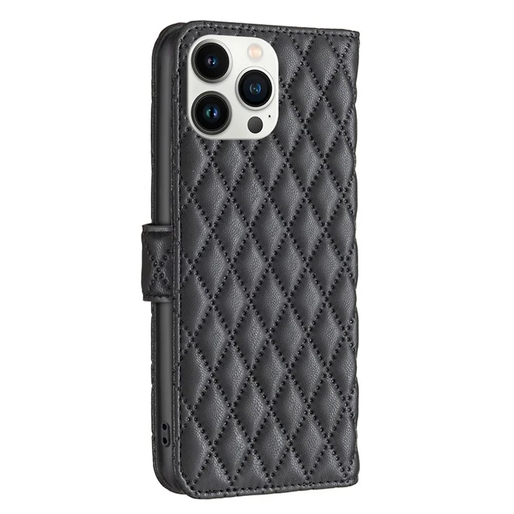 Binfen Colore Per Iphone 13 Pro Max da 6,7 ​​pollici BF Style-14 Shock Afroup Flip Case Impronta Rhombus Pattern Anti-fall Peth Coperchet - Nero
