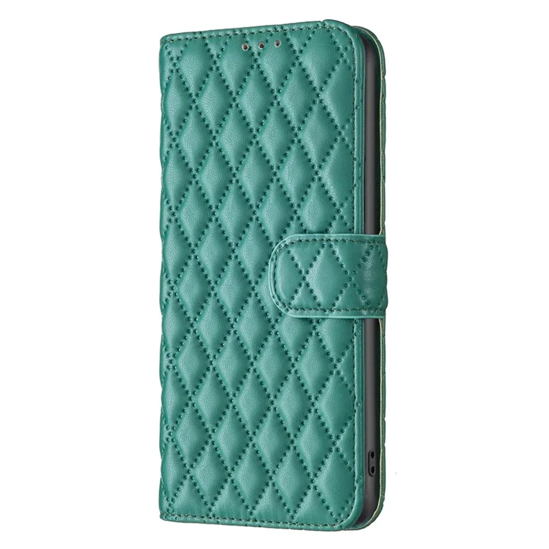 BINFEN COLOR for iPhone 13 Pro Max 6.7 inch BF Style-14 Shockproof Flip Case Imprinted Rhombus Pattern Anti-fall PU Leather Wallet Cover with Stand - Green
