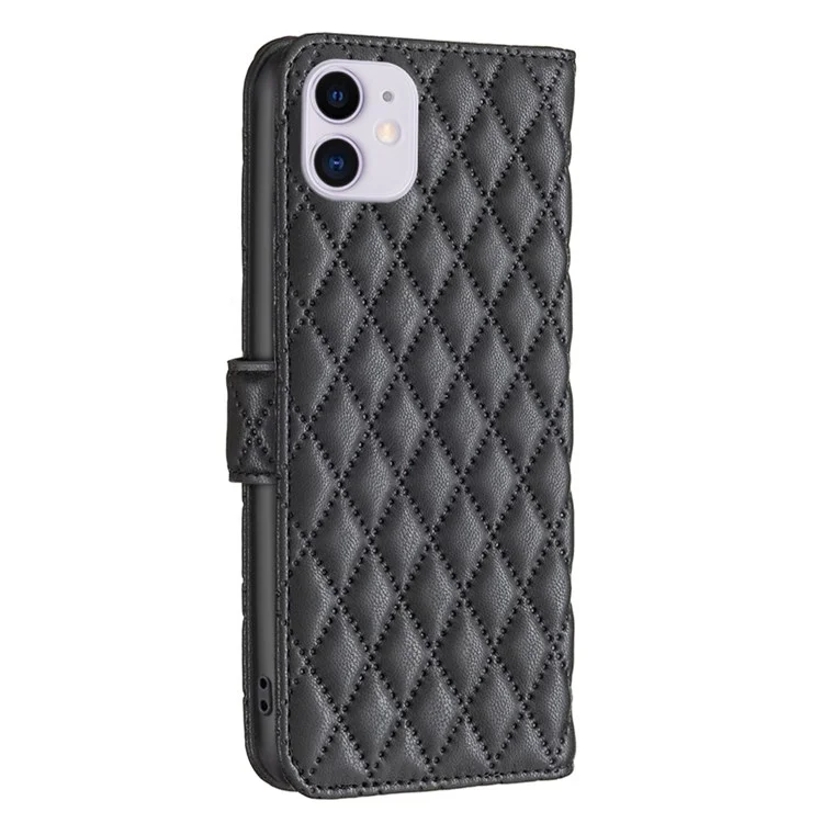 BINFEN COLOR BF Style-14 para iPhone 11 6.1 polegadas Capa de telefone anti-queda Suporte ajustável Carteira de couro mate com fecho magnético - Preto