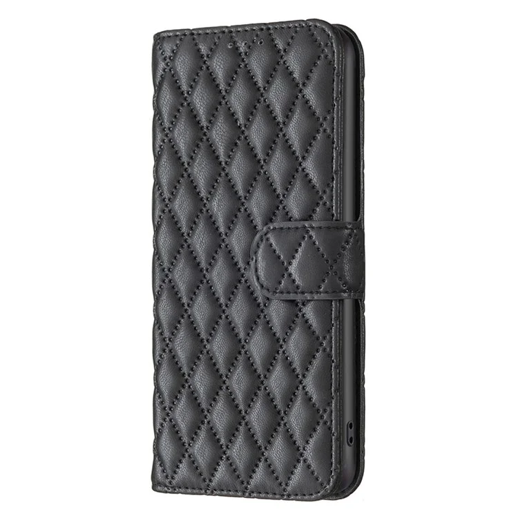 BINFEN COLOR für iPhone 11 Pro 5,8 Zoll Brieftaschencover, BF Style-14 geprägtes Rautenmuster, stoßfest, mattes PU-Leder-Etui - Schwarz