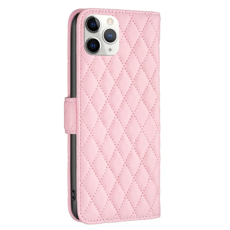 BINFEN COLOR For iPhone 11 Pro 5.8 inch Wallet Cover, BF Style-14 Imprinted Rhombus Pattern Stand Shockproof Matte PU Leather Case - Pink