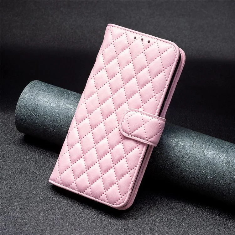 Color Binfen Para Iphone 11 Pro Max 6.5 Pulgadas BF Estilo-14 Patrón de Rombo Impreso PU Cuero Funda de Cuero Stand Ajustable Protective Phone Shell - Rosado