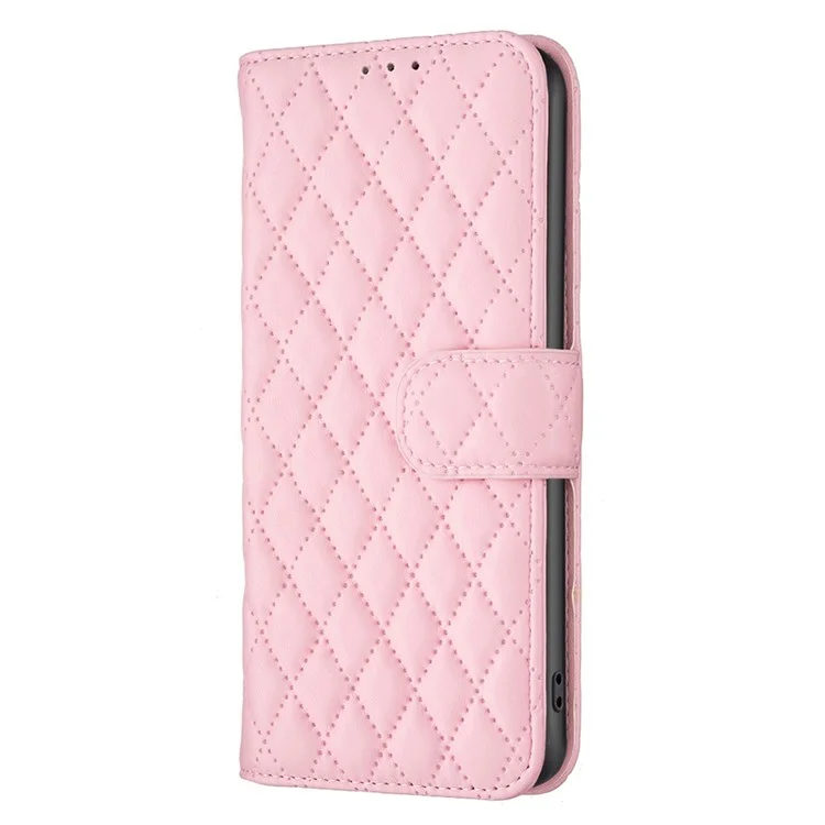 Color Binfen Para Iphone 11 Pro Max 6.5 Pulgadas BF Estilo-14 Patrón de Rombo Impreso PU Cuero Funda de Cuero Stand Ajustable Protective Phone Shell - Rosado