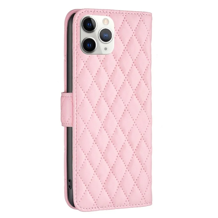 Color Binfen Para Iphone 11 Pro Max 6.5 Pulgadas BF Estilo-14 Patrón de Rombo Impreso PU Cuero Funda de Cuero Stand Ajustable Protective Phone Shell - Rosado