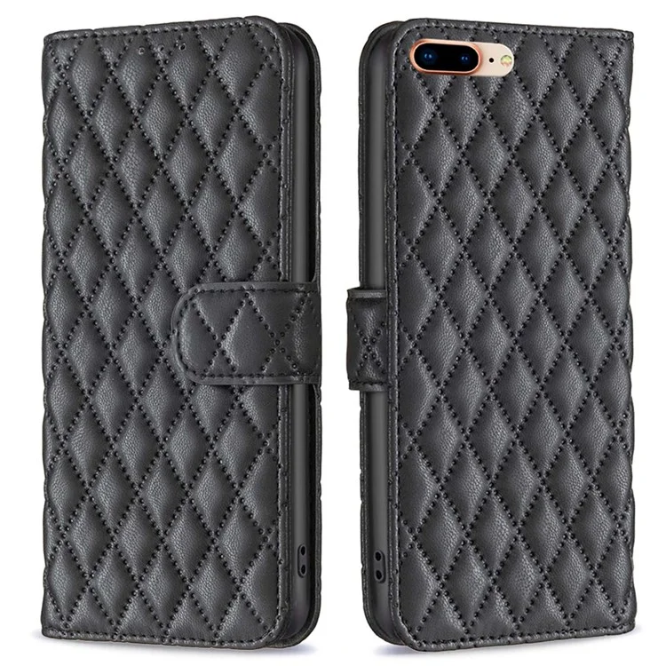 Couleur Binfen Pour Iphone 7 Plus / 8 Plus 5,5 Pouces BF Style-14 Couverture de Téléphone Mate Avec Motif de Rhombus Imprimé Boîte de Support de Portefeuille en Cuir PU Anti-fall - le Noir