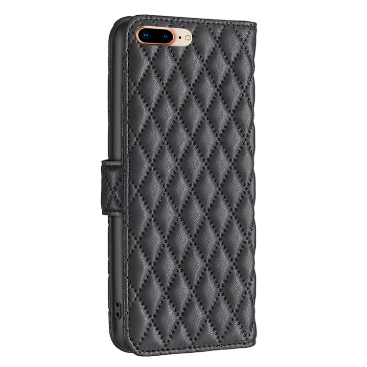 Couleur Binfen Pour Iphone 7 Plus / 8 Plus 5,5 Pouces BF Style-14 Couverture de Téléphone Mate Avec Motif de Rhombus Imprimé Boîte de Support de Portefeuille en Cuir PU Anti-fall - le Noir