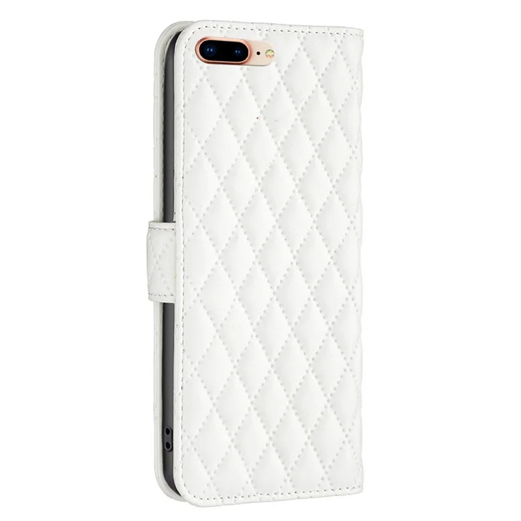 Color Binfen Para Iphone 7 Plus / 8 Más de 5.5 Pulgadas de Estilo Bf-14 Teléfono Mate Con un Patrón de Rombo Impreso Anti-fall PU Leather Willet Stand - Blanco