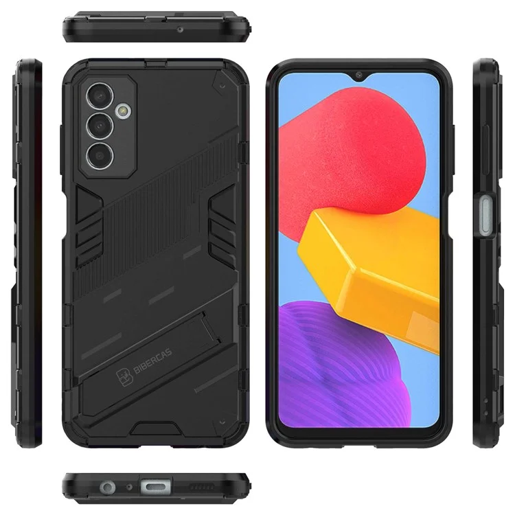Para Samsung Galaxy M13 4G Kickstand Funda Protectora de Teléfono a Prueba de Caídas de PC Duro Suave TPU Híbrida - Negro