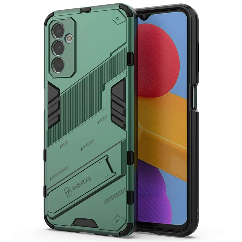 For Samsung Galaxy M13 4G Kickstand Protective Phone Case Drop-proof Hard PC Soft TPU Hybrid Cover - Green
