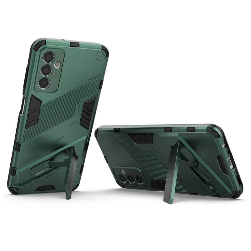 For Samsung Galaxy M13 4G Kickstand Protective Phone Case Drop-proof Hard PC Soft TPU Hybrid Cover - Green