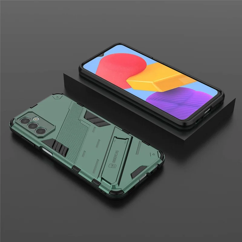 For Samsung Galaxy M13 4G Kickstand Protective Phone Case Drop-proof Hard PC Soft TPU Hybrid Cover - Green