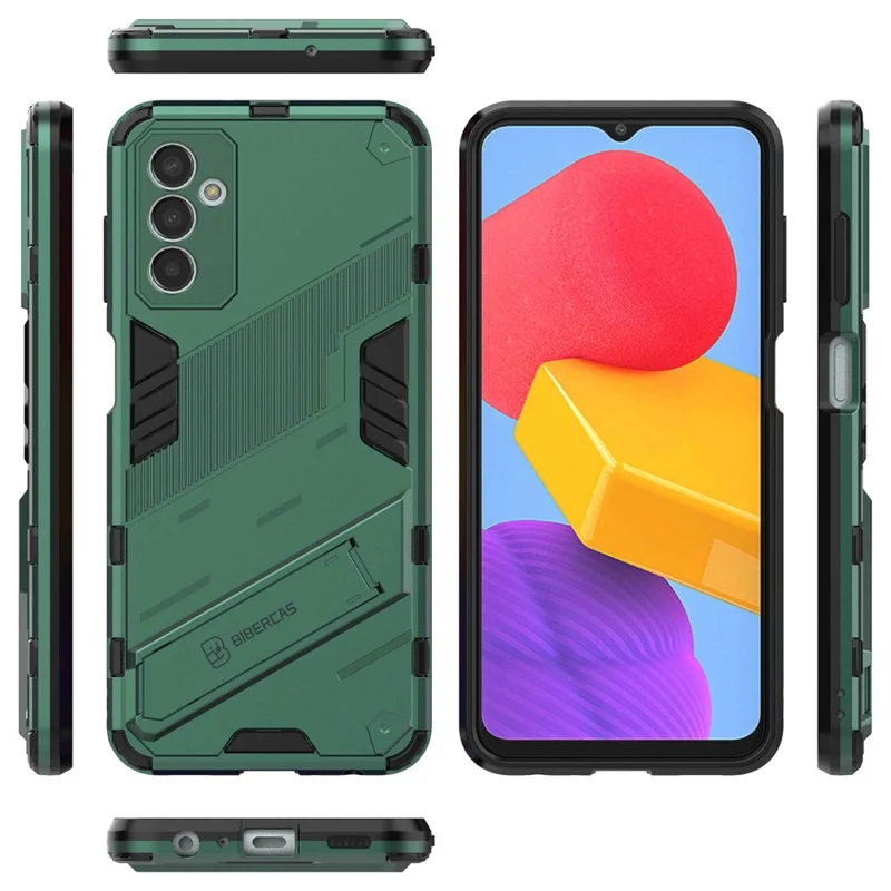 For Samsung Galaxy M13 4G Kickstand Protective Phone Case Drop-proof Hard PC Soft TPU Hybrid Cover - Green