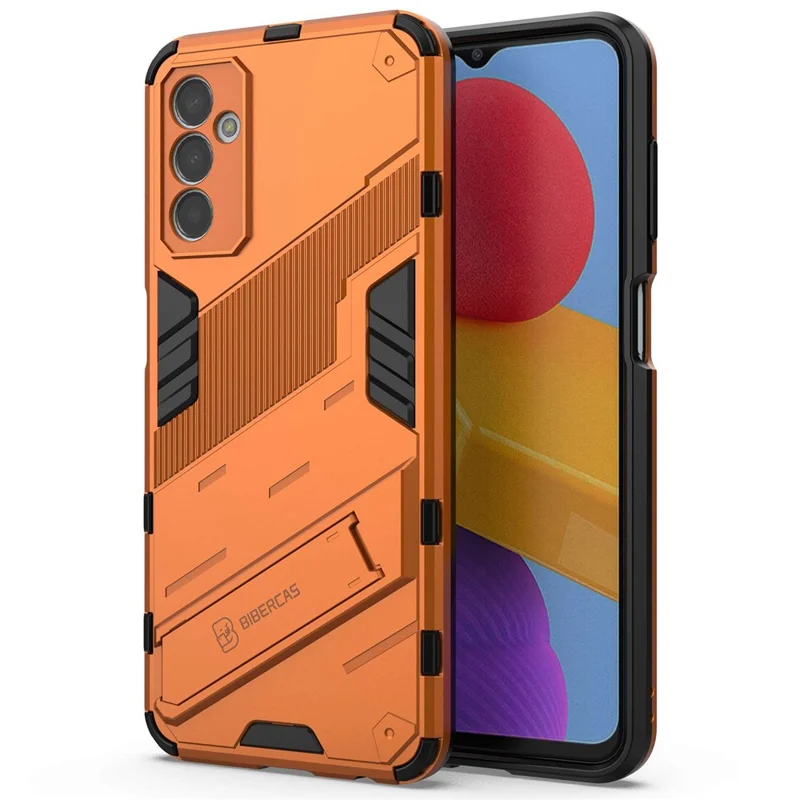 For Samsung Galaxy M13 4G Kickstand Protective Phone Case Drop-proof Hard PC Soft TPU Hybrid Cover - Orange