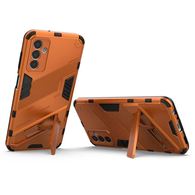 For Samsung Galaxy M13 4G Kickstand Protective Phone Case Drop-proof Hard PC Soft TPU Hybrid Cover - Orange