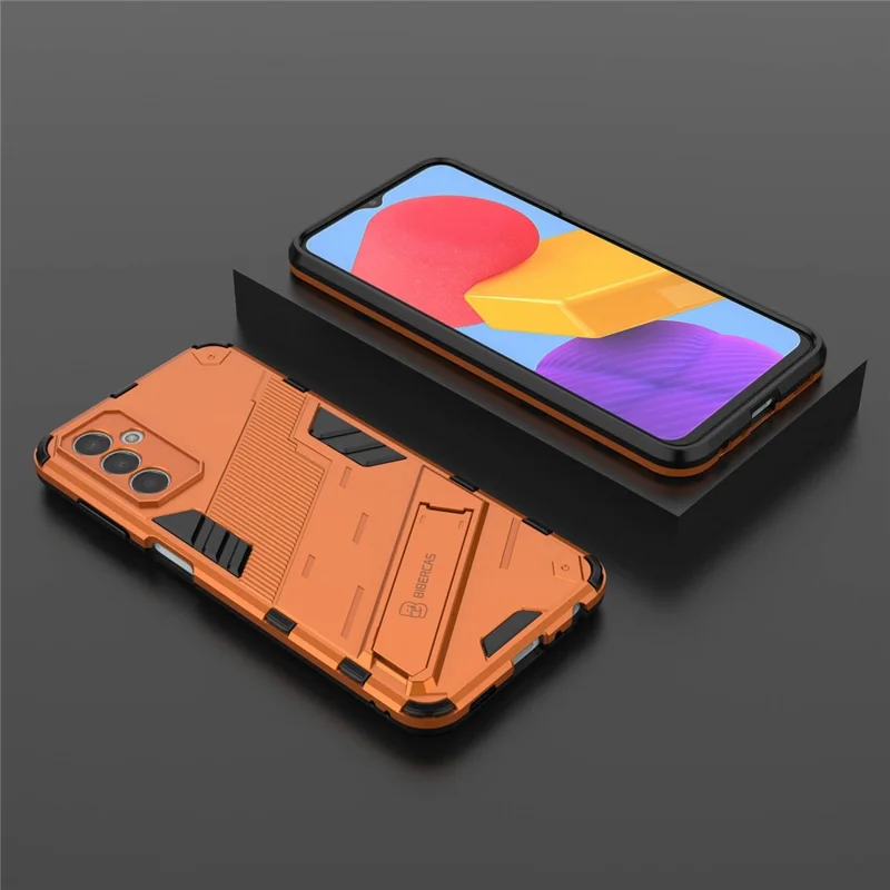 For Samsung Galaxy M13 4G Kickstand Protective Phone Case Drop-proof Hard PC Soft TPU Hybrid Cover - Orange