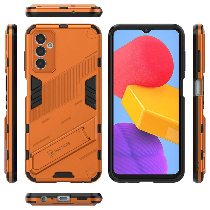 For Samsung Galaxy M13 4G Kickstand Protective Phone Case Drop-proof Hard PC Soft TPU Hybrid Cover - Orange