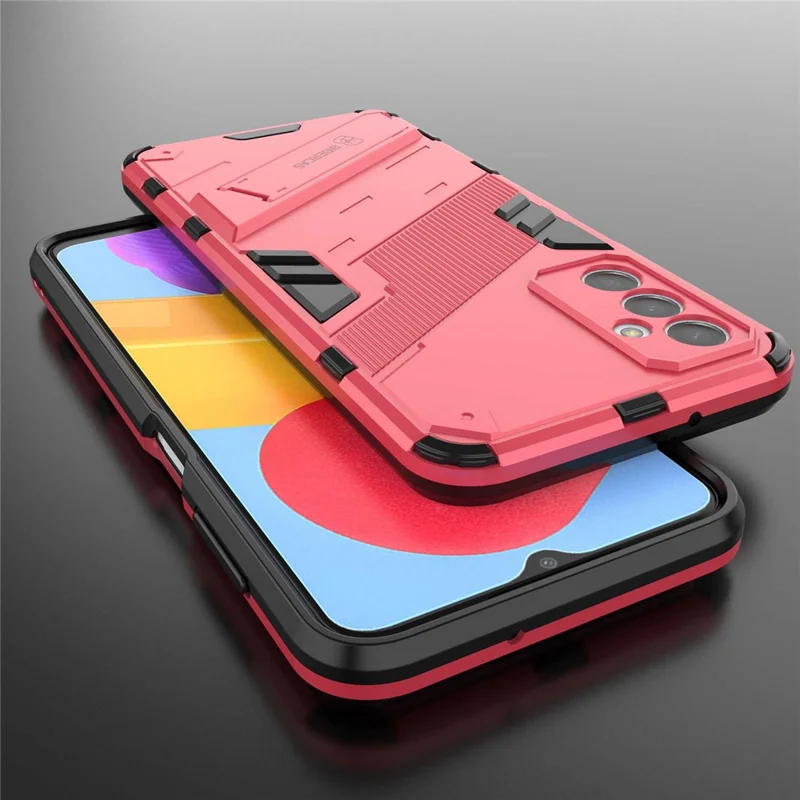 For Samsung Galaxy M13 4G Kickstand Protective Phone Case Drop-proof Hard PC Soft TPU Hybrid Cover - Rose