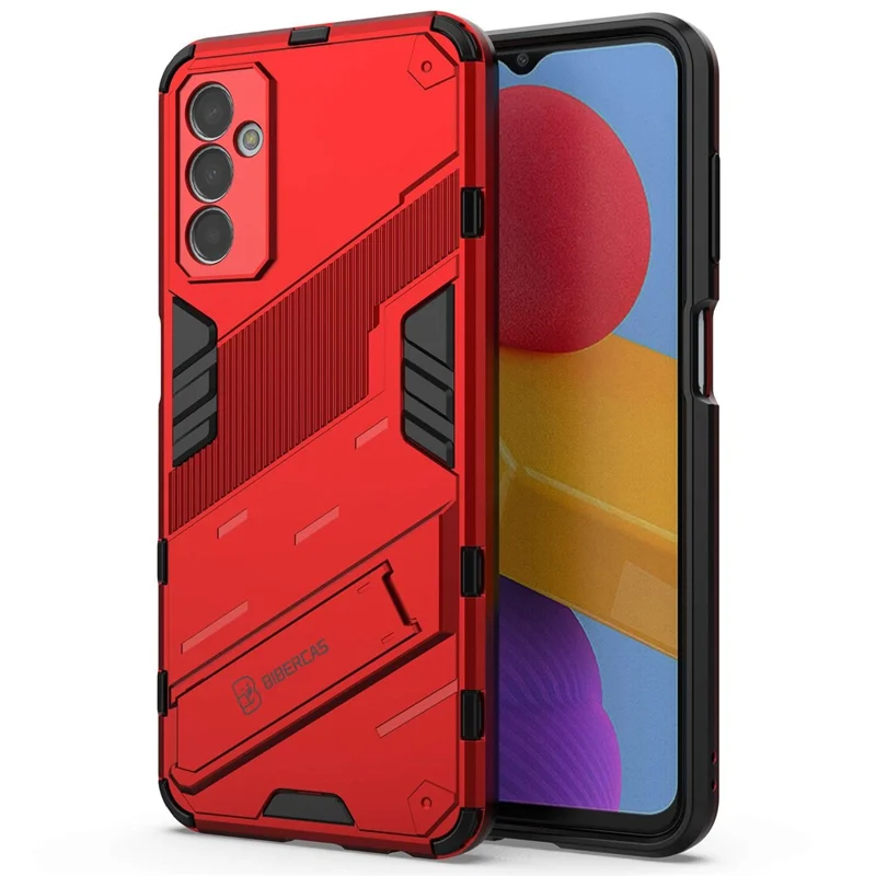 For Samsung Galaxy M13 4G Kickstand Protective Phone Case Drop-proof Hard PC Soft TPU Hybrid Cover - Red
