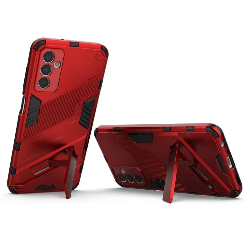 For Samsung Galaxy M13 4G Kickstand Protective Phone Case Drop-proof Hard PC Soft TPU Hybrid Cover - Red