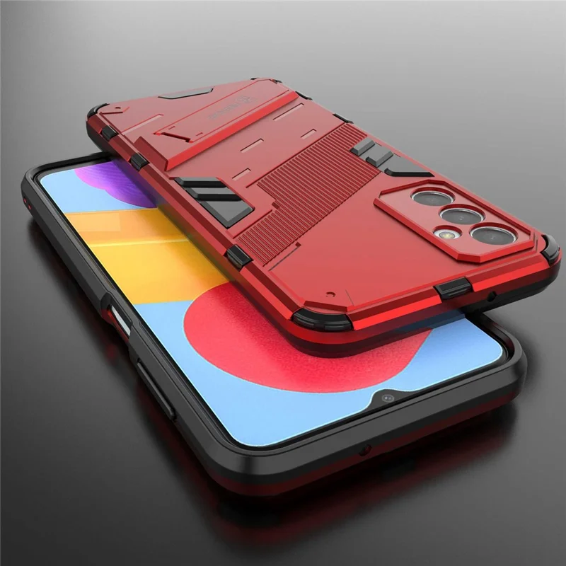 For Samsung Galaxy M13 4G Kickstand Protective Phone Case Drop-proof Hard PC Soft TPU Hybrid Cover - Red