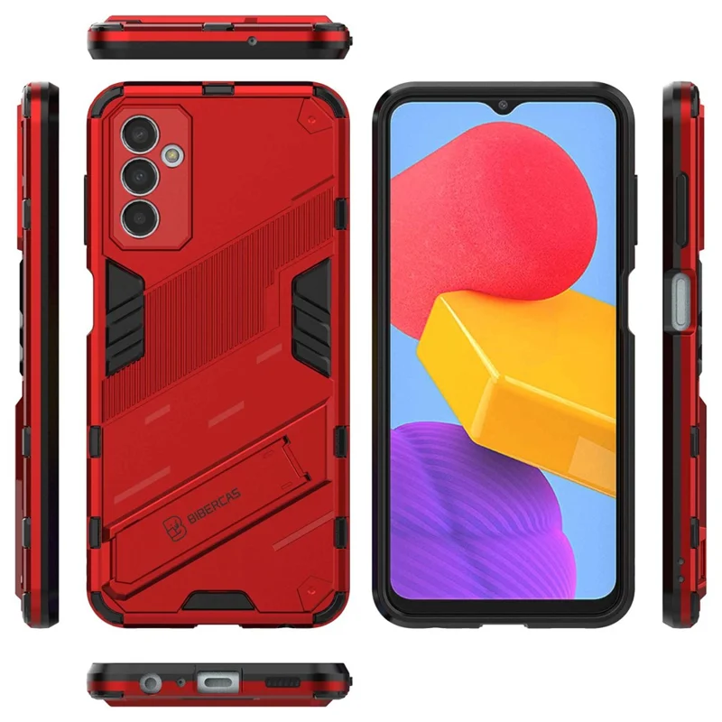 For Samsung Galaxy M13 4G Kickstand Protective Phone Case Drop-proof Hard PC Soft TPU Hybrid Cover - Red