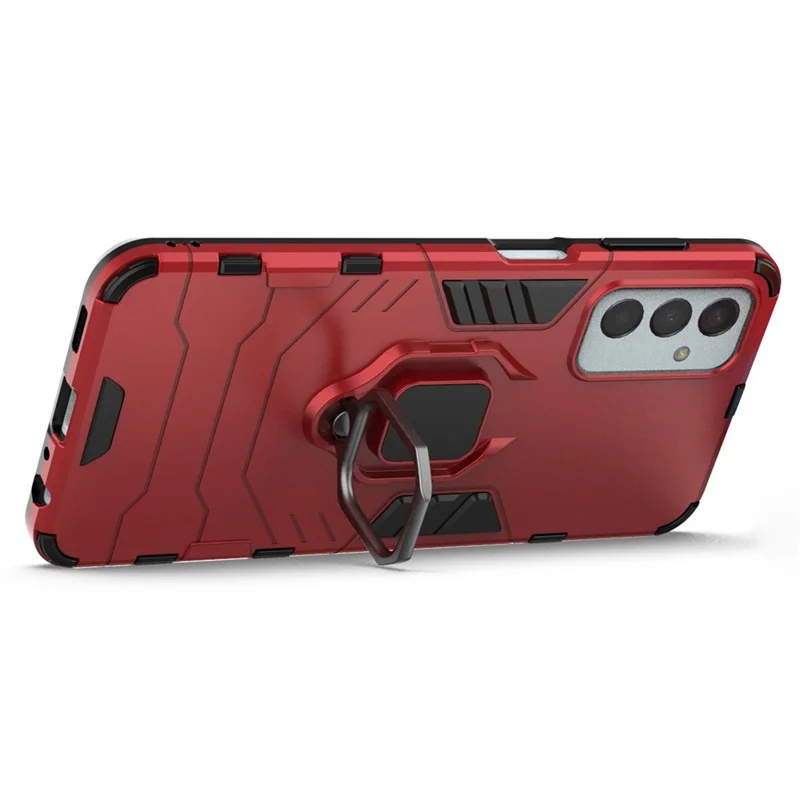 For Samsung Galaxy M13 4G Ring Holder Kickstand Hybrid PC + TPU Cover Shockproof Smart Phone Protective Case - Red