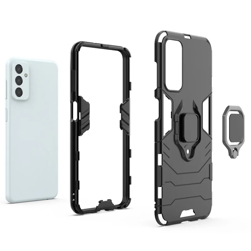 For Samsung Galaxy M13 4G Ring Holder Kickstand Hybrid PC + TPU Cover Shockproof Smart Phone Protective Case - Red