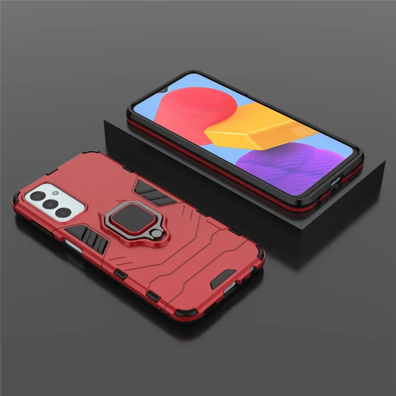 For Samsung Galaxy M13 4G Ring Holder Kickstand Hybrid PC + TPU Cover Shockproof Smart Phone Protective Case - Red
