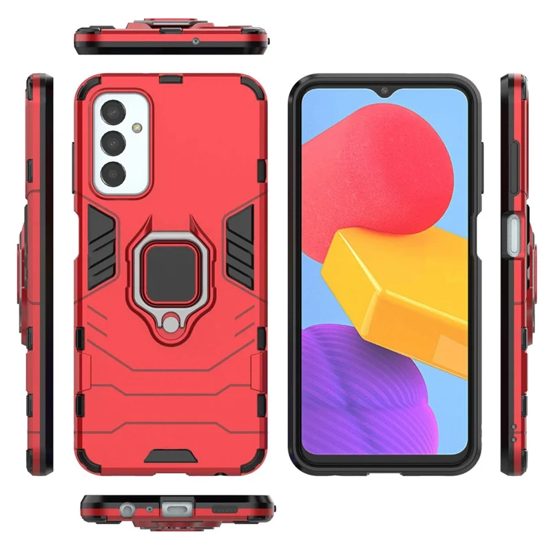 For Samsung Galaxy M13 4G Ring Holder Kickstand Hybrid PC + TPU Cover Shockproof Smart Phone Protective Case - Red