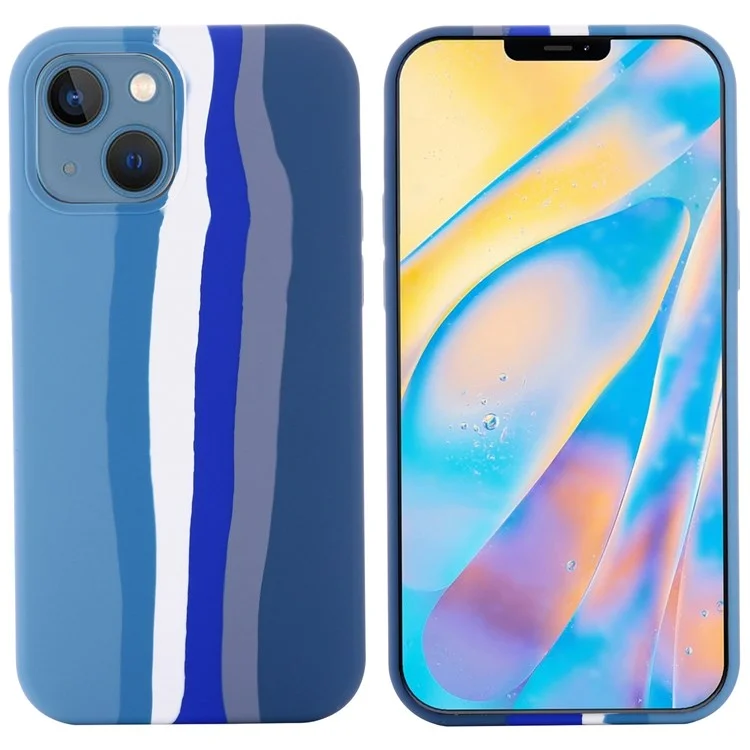 Para Iphone 14 6.1 Pulgadas Design Rainbow Design Liquid Silicone Telep Counter Protective Back Case - Azul