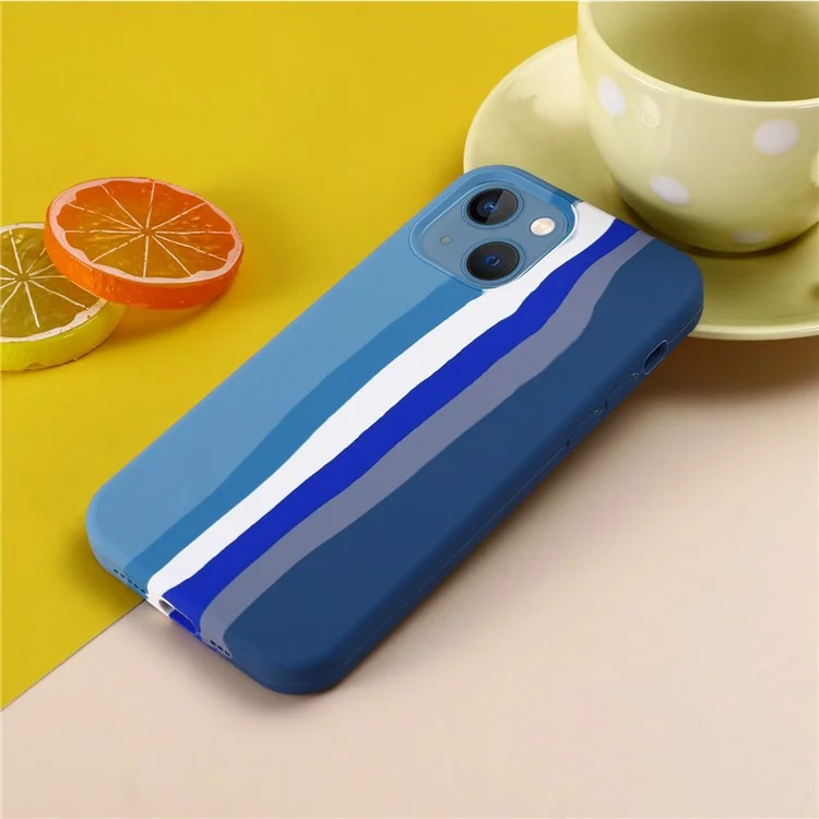 Para Iphone 14 6.1 Pulgadas Design Rainbow Design Liquid Silicone Telep Counter Protective Back Case - Azul